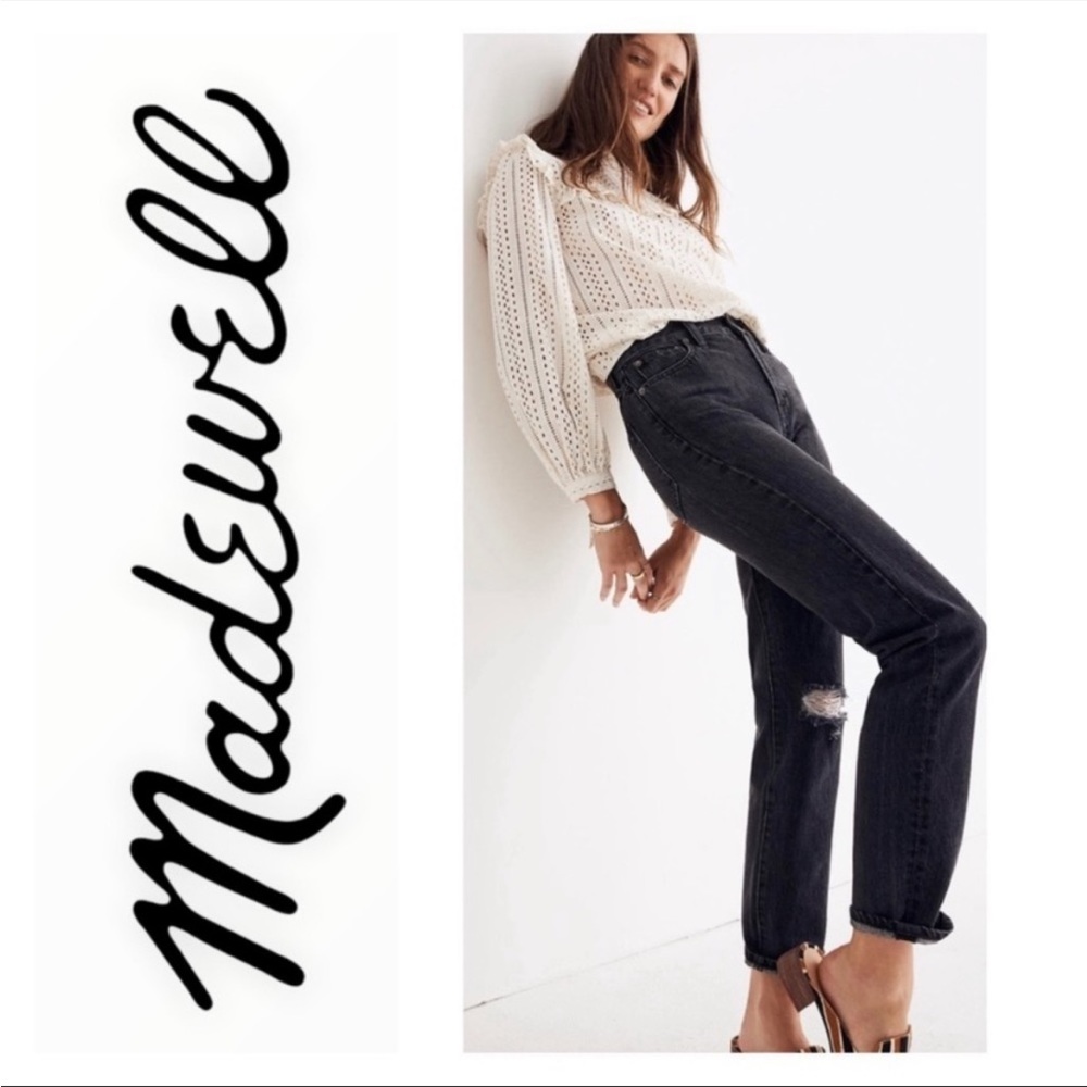 Madewell The Perfect Vintage Jean in Roxstone Washed Black Knee-Rip Edition 32